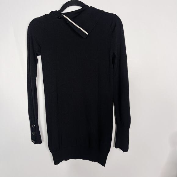 Club Monaco Womens XS Black Wool Split Collar Turtleneck Sweater Button Cuffs - Picture 2 of 12